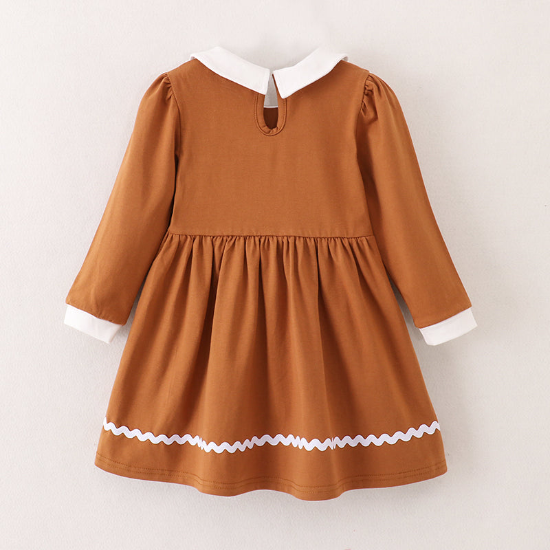 （In Stock E35-2-2）Girls Christmas Gingerbread Man Style Dress