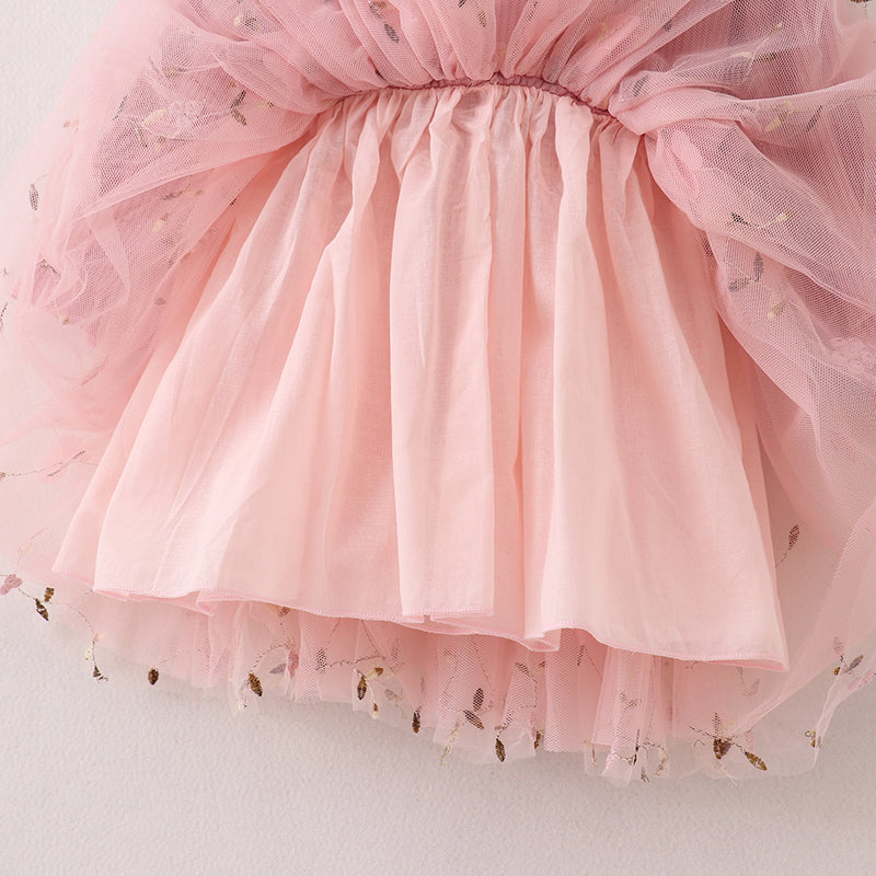 （In Stock E33-1-3）Fall Girls Pink Floral Embroidery Tulle Dress