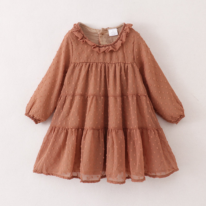 （In Stock E21-1-2）Fall Girls Brown Swiss Dot Dress