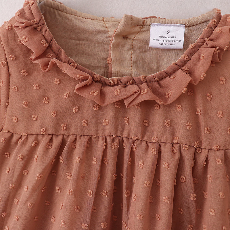 （In Stock E21-1-2）Fall Girls Brown Swiss Dot Dress