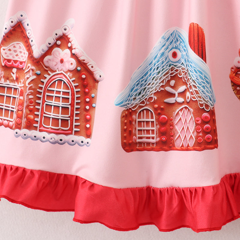 （In Stock E35-1-1）Girls Christmas Print Smocked Dress