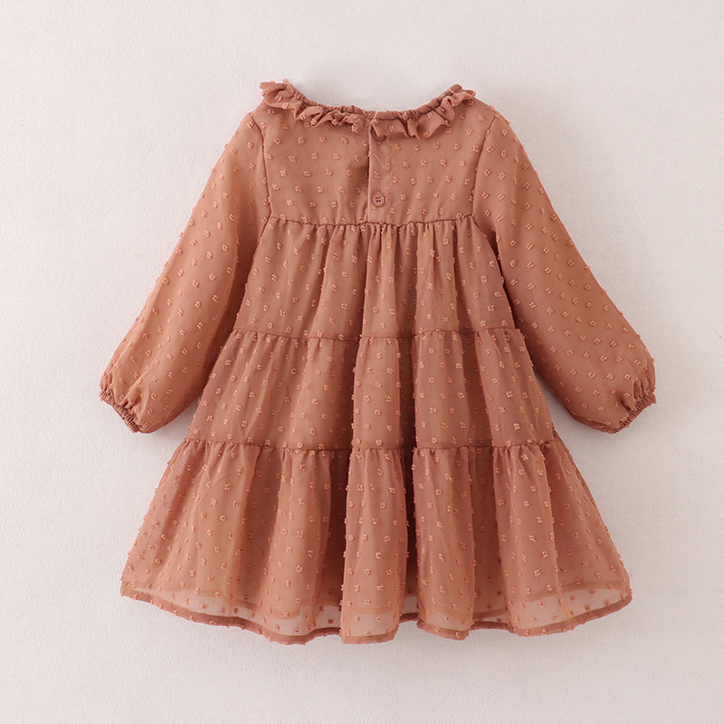 （In Stock E21-1-2）Fall Girls Brown Swiss Dot Dress