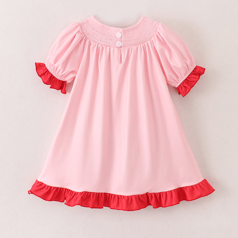 （In Stock E35-1-1）Girls Christmas Print Smocked Dress