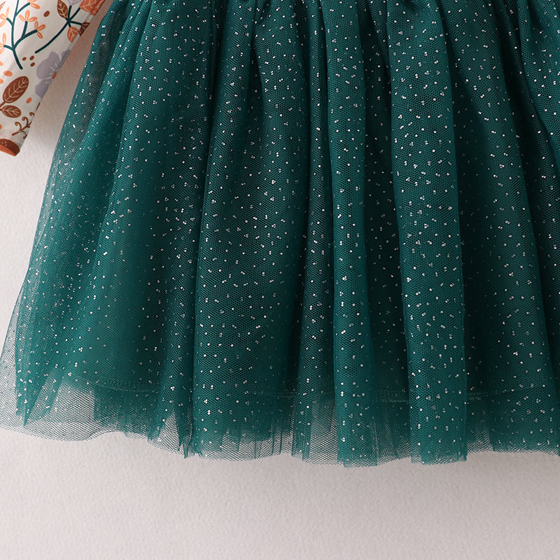 （In Stock E21-5-1）Fall Girls Dark Green Tulle Dress