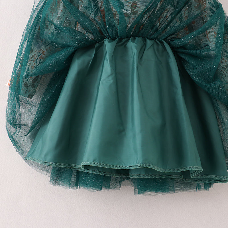 （In Stock E21-5-1）Fall Girls Dark Green Tulle Dress