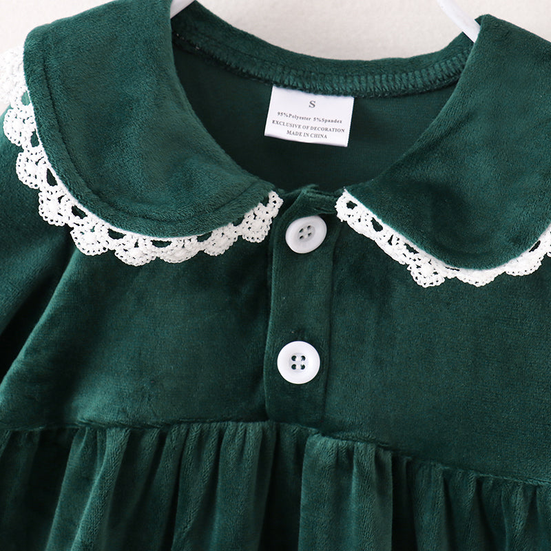 （In Stock G33-1-2）Girls Christmas Green Velvet Dress