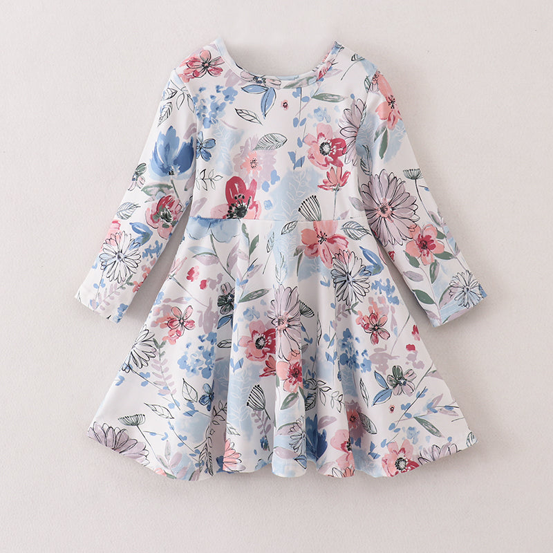 （In Stock E21-5-1）Fall Girls Floral Print Dress