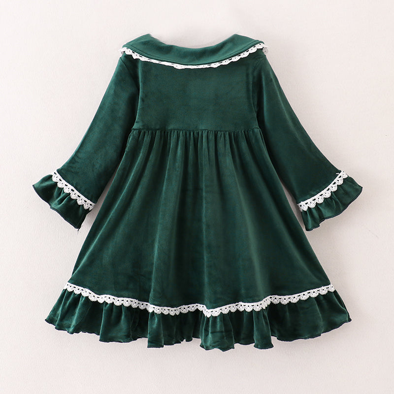 （In Stock G33-1-2）Girls Christmas Green Velvet Dress