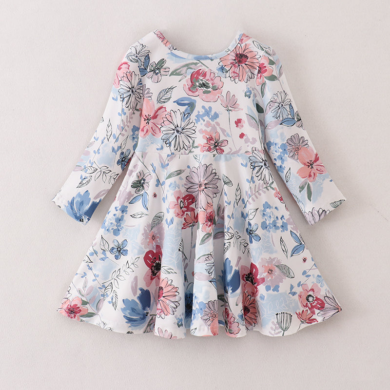 （In Stock E21-5-1）Fall Girls Floral Print Dress