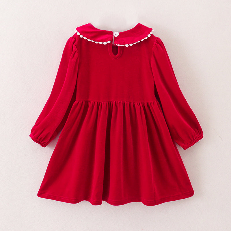 （In Stock E1-2-2）Girls Christmas Embroidery Smocked Velvet Dress