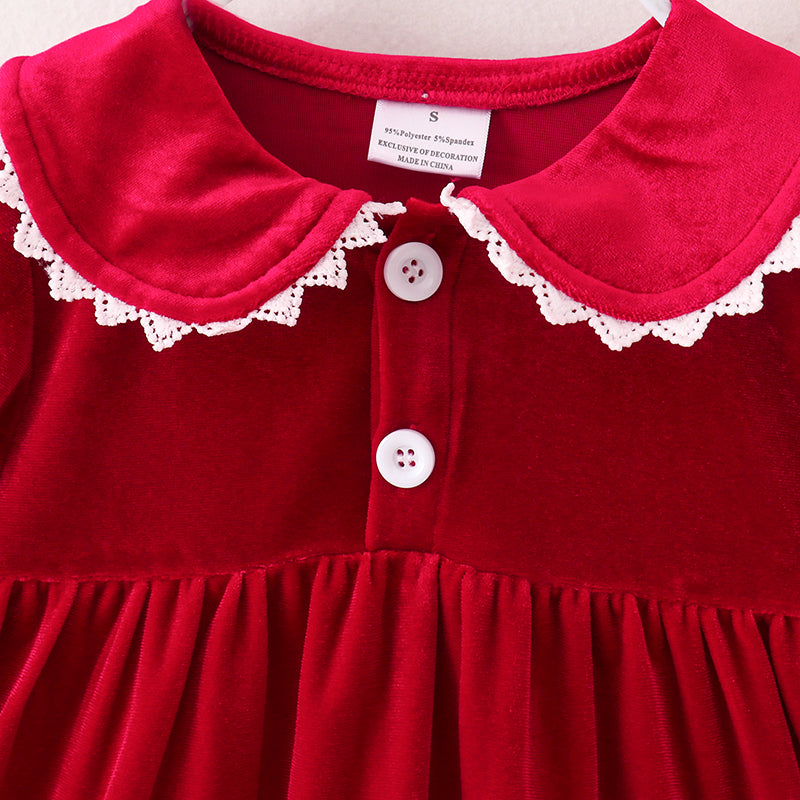 （In Stock E1-2-3）Girls Christmas Red Velvet Dress