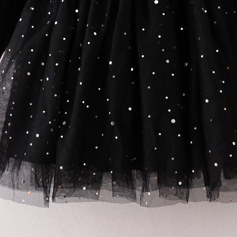 （In Stock E21-4-1）Girls Black Velvet Top Tulle Dress