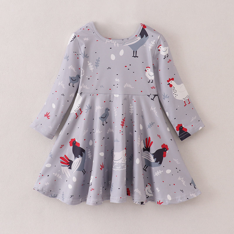 （In Stock E21-5-2）Fall Girls Chick Print Dress