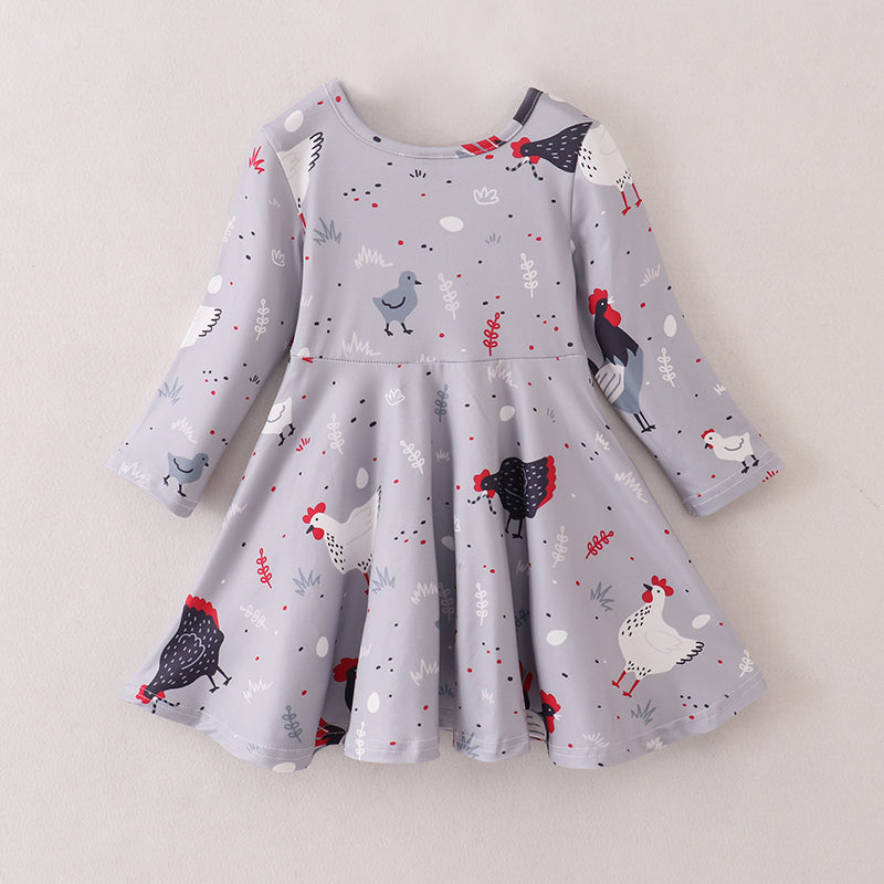 （In Stock E21-5-2）Fall Girls Chick Print Dress