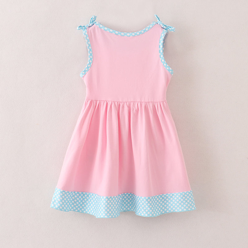 （In Stock E11-2-1）Back To School Pink Apple Embroidery Dress