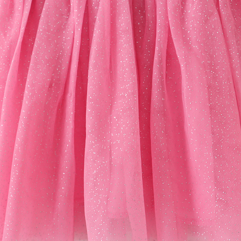 （In Stock E3-4-2）Girls Floral Print Pink Tulle Dress