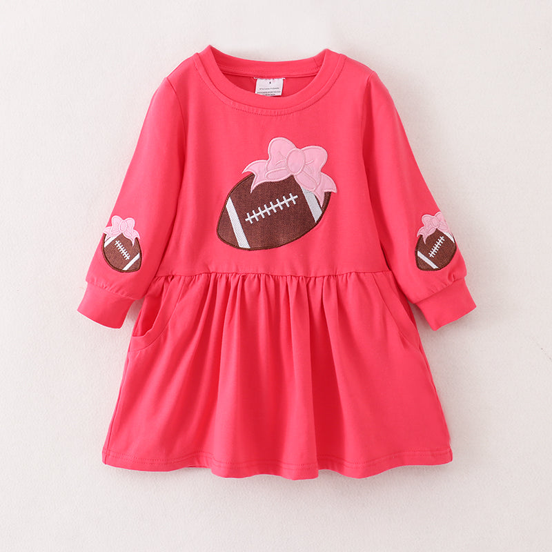 （In Stock E4-1-3）Girls Pink Football Applique Dress