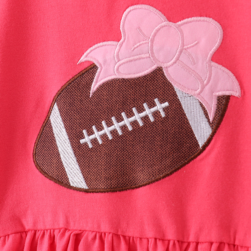 （In Stock E4-1-3）Girls Pink Football Applique Dress