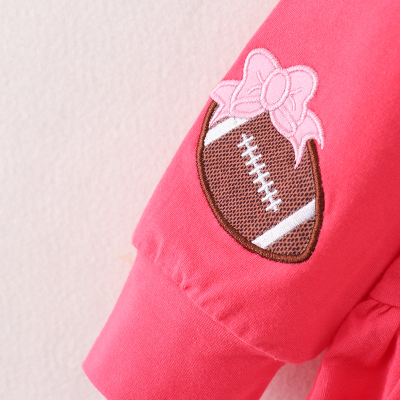 （In Stock E4-1-3）Girls Pink Football Applique Dress