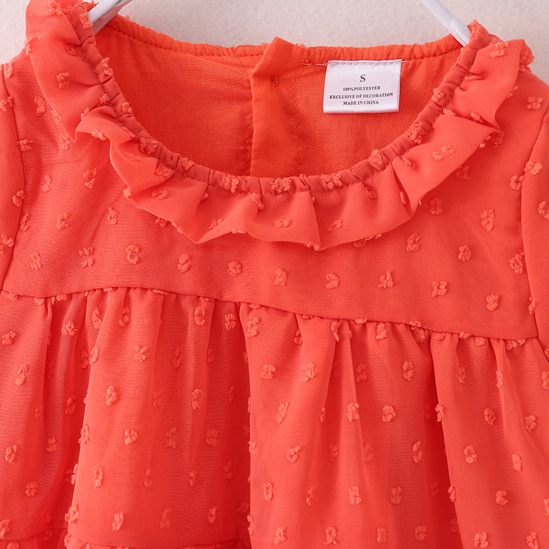 （In Stock E21-1-2）Fall Girls Coral Swiss Dot Dress