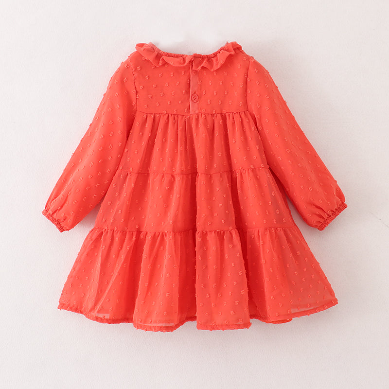 （In Stock E21-1-2）Fall Girls Coral Swiss Dot Dress