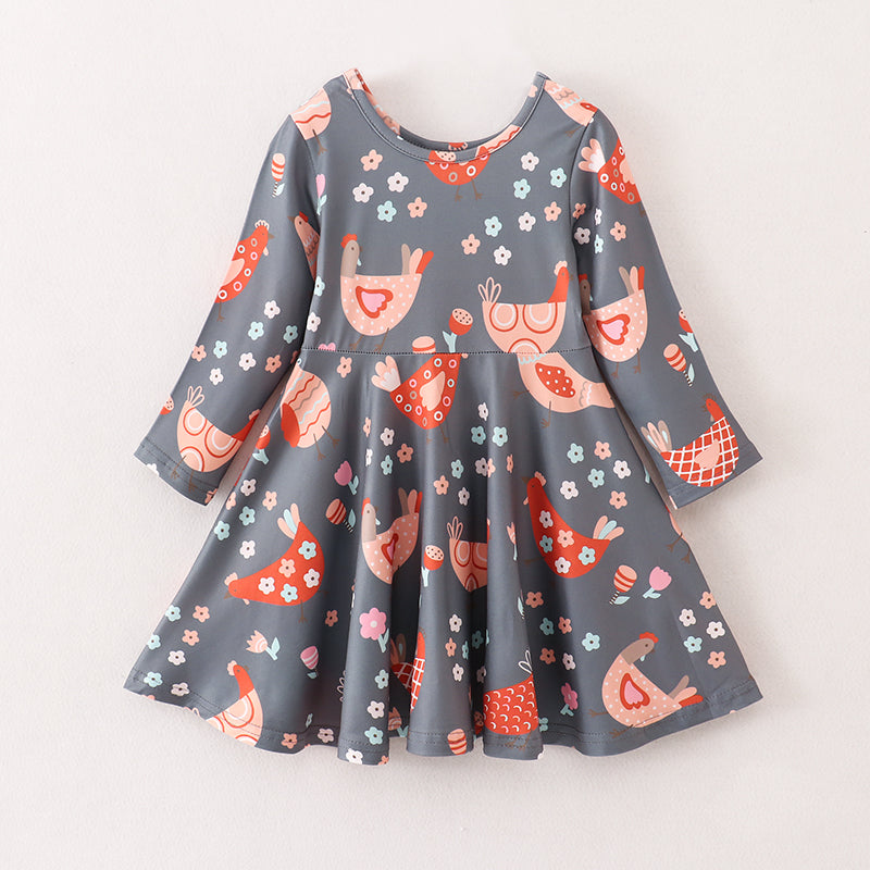 （In Stock E21-5-3）Fall Girls Chick Print Dress