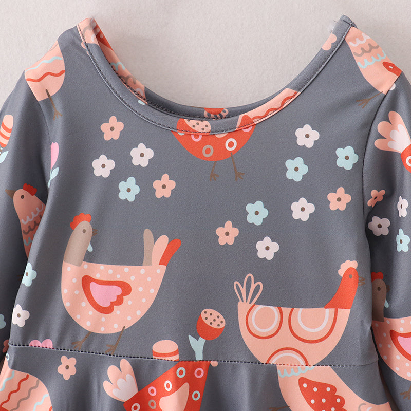 （In Stock E21-5-3）Fall Girls Chick Print Dress