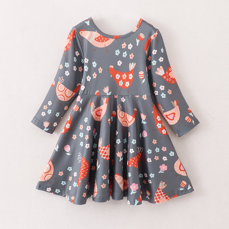 （In Stock E21-5-3）Fall Girls Chick Print Dress