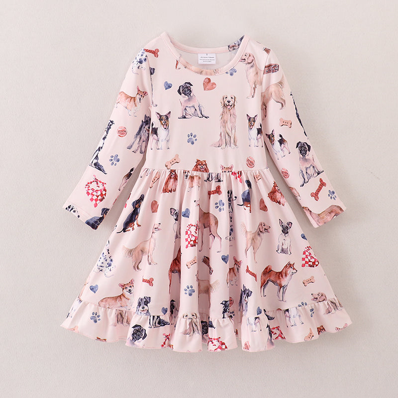 (In Stock E37-4-3)Fall Winter Girls Animals Print Dress