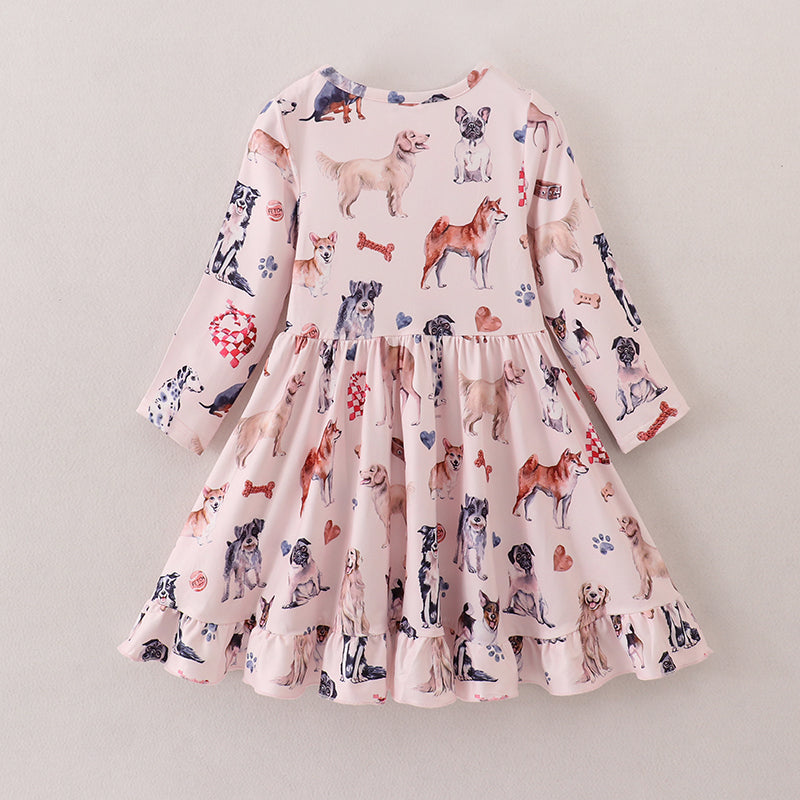 (In Stock E37-4-3)Fall Winter Girls Animals Print Dress