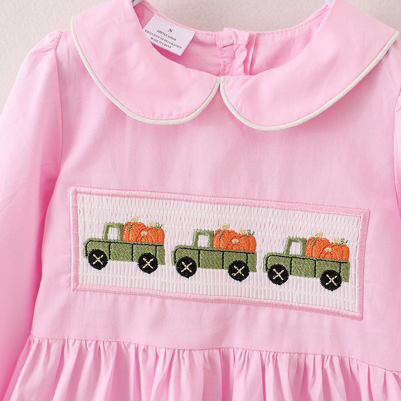 （In Stock E30-4-3）Girls Halloween Embroidery Smocked Dress