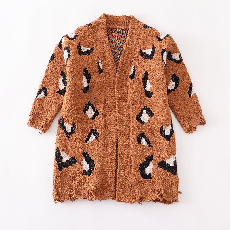 （In Stock Q07-01-01）Mommy and Me Leopard Brown Sweater Cardigan