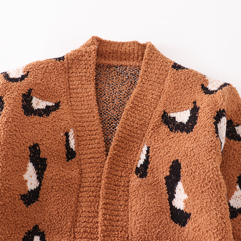 （In Stock Q07-01-01）Mommy and Me Leopard Brown Sweater Cardigan