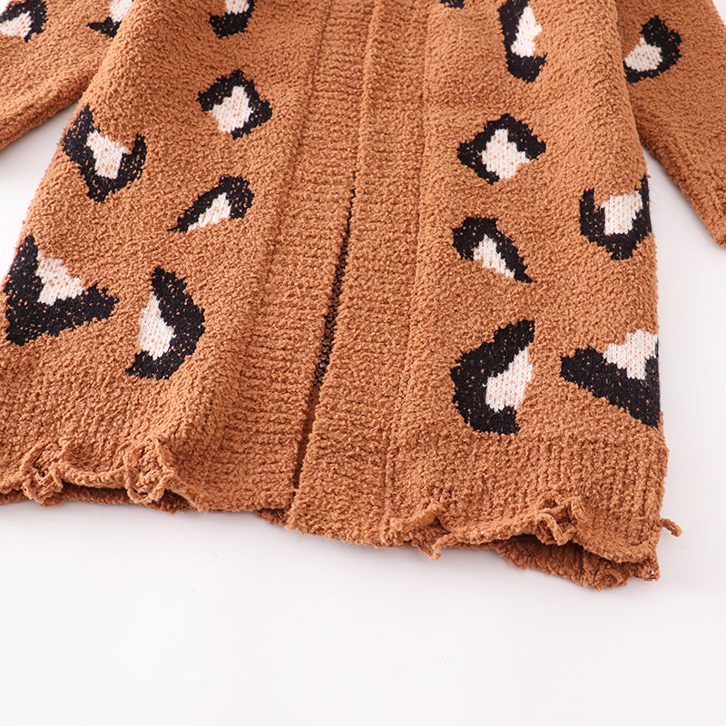 （In Stock Q07-01-01）Girls Leopard Sweater Cardigan