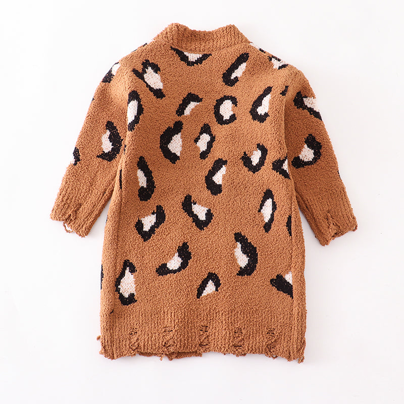 （In Stock Q07-01-01）Mommy and Me Leopard Brown Sweater Cardigan