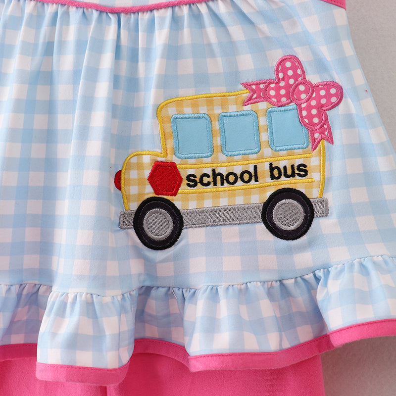 (In Stock E11-3-2)Back To School Bus Embroidery Shorts Set