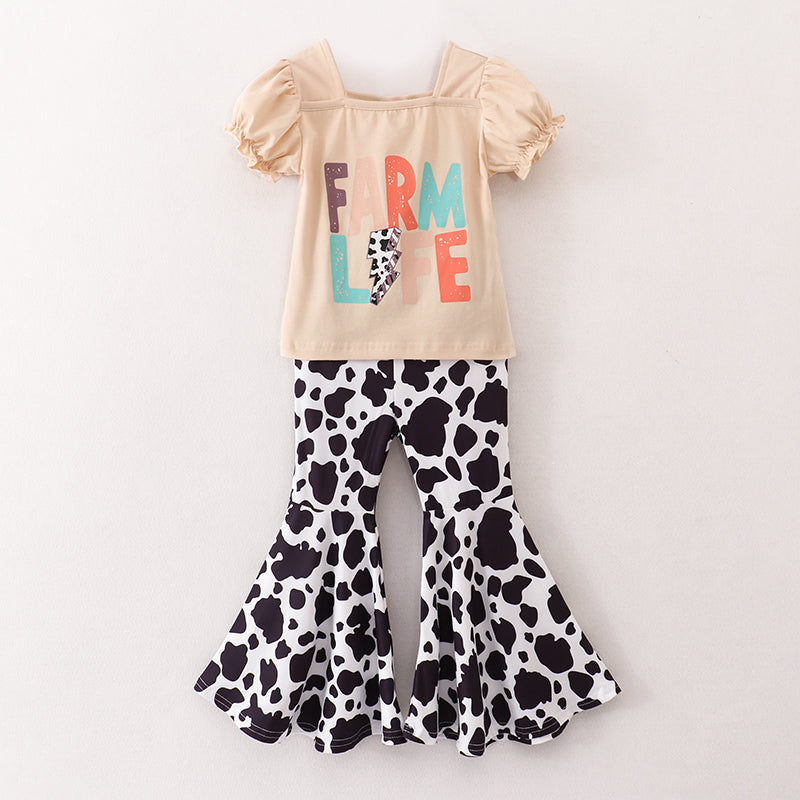 (In Stock E5-5-1)Girls Farm Life Cotton Shirt Flare Pants Set