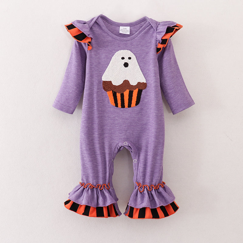 （In Stock E38-04-01）Baby Girls Halloween Chenille Patches Romper