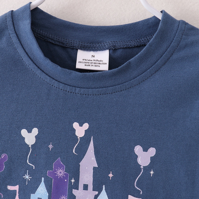 （In Stock E19-4-1）Mommy and Me Castle Print Top