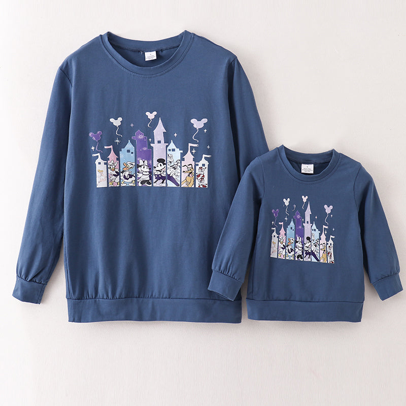 （In Stock E19-4-1）Mommy and Me Castle Print Top