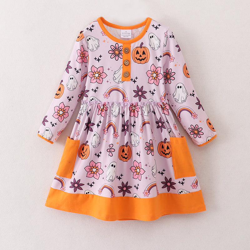 （In Stock E30-4-1）Girls Halloween Print Dress