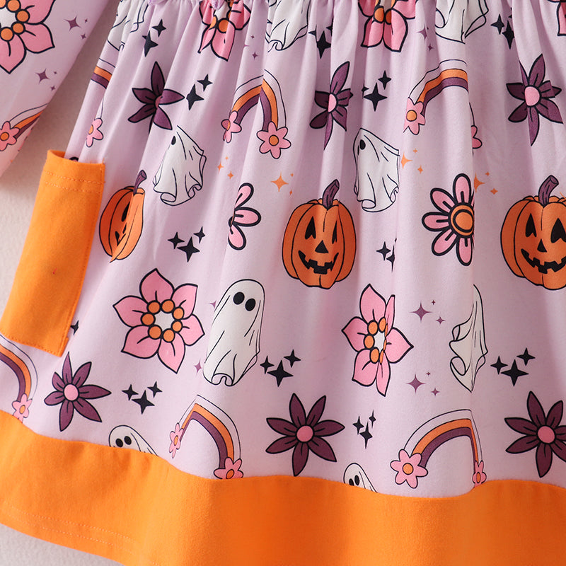 （In Stock E30-4-1）Girls Halloween Print Dress