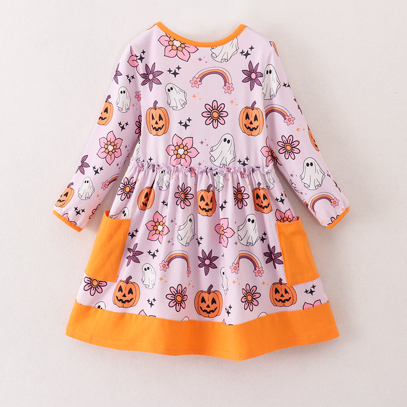 （In Stock E30-4-1）Girls Halloween Print Dress