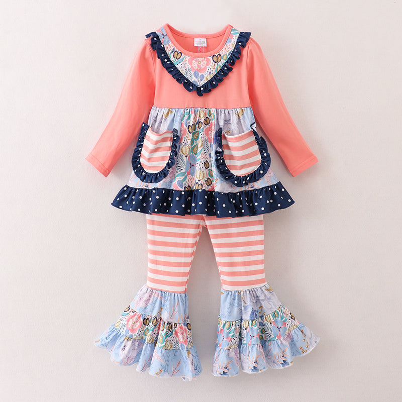 (In Stock E5-5-2)Girls Fall Floral Print Outfit Set