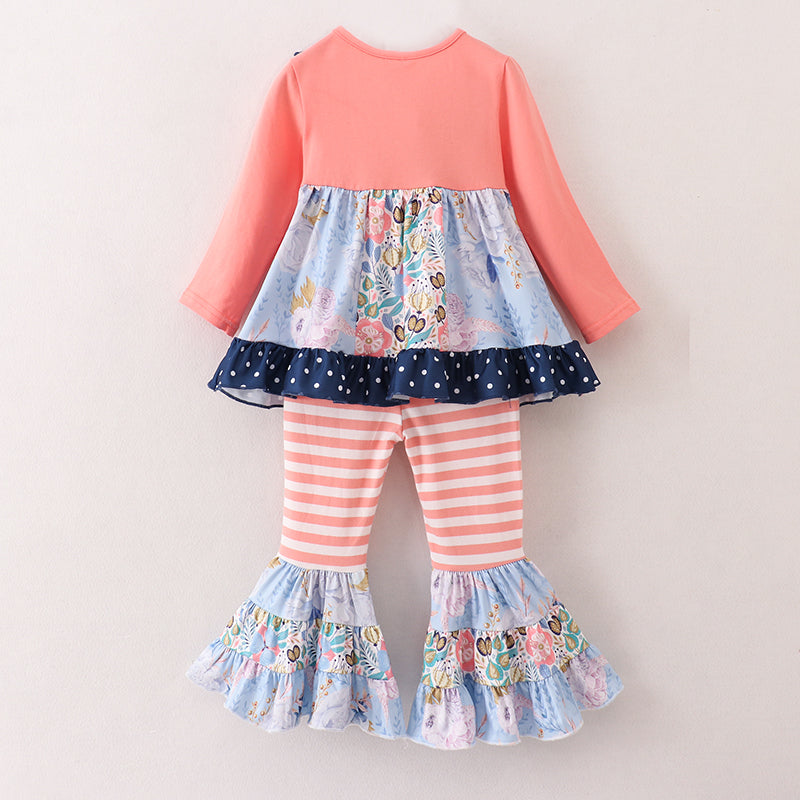 (In Stock E5-5-2)Girls Fall Floral Print Outfit Set