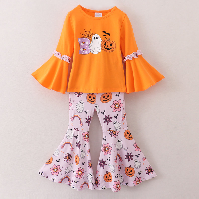 （In Stock E30-4-2）Girls Halloween Print Outfit Set