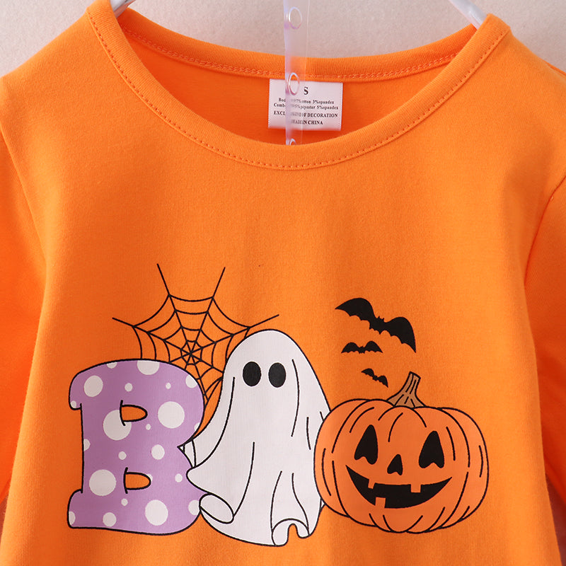 （In Stock E30-4-2）Girls Halloween Print Outfit Set