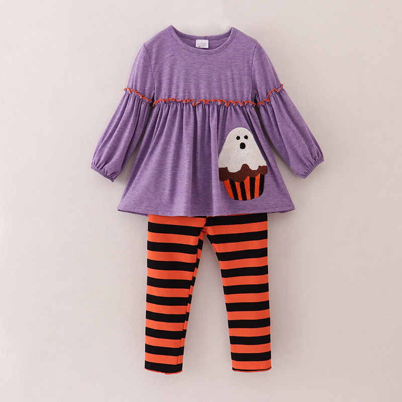 （In Stock E38-1-2）Girls Halloween Chenille Patches Outfit Set