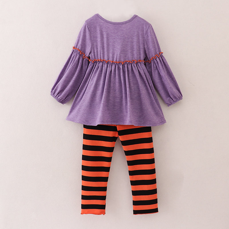 （In Stock E38-1-2）Girls Halloween Chenille Patches Outfit Set