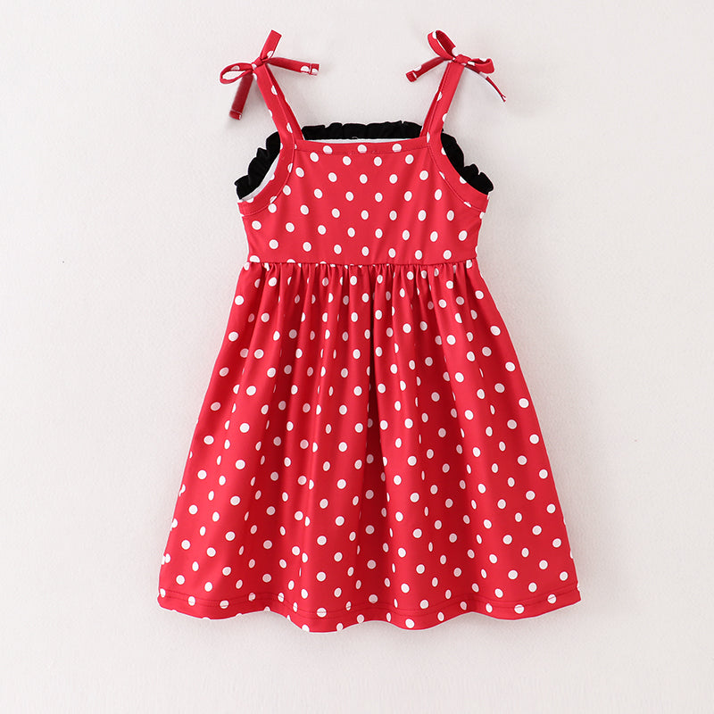 (In Stock A02-02-03)Girls Strap Polka Dot Minnie Embroidery Smocked Dress